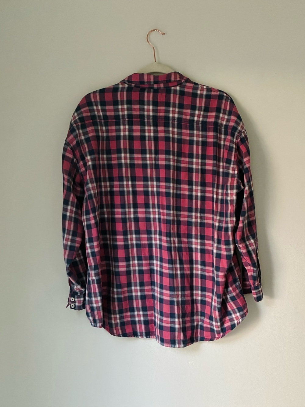THE GREAT. Plaid Button Down Shirt Pink Navy Check Size XS / S - Picture 2 of 5